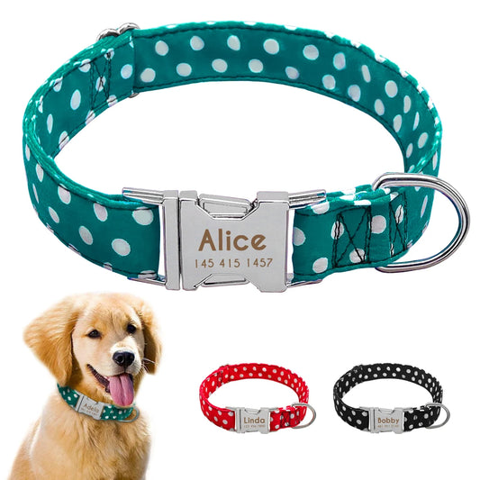 Polka Dots Custom Dog Collar (name engraved)