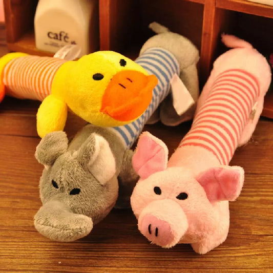 Durable Squeaky Plush Toy - Elephant, Pig and Duck