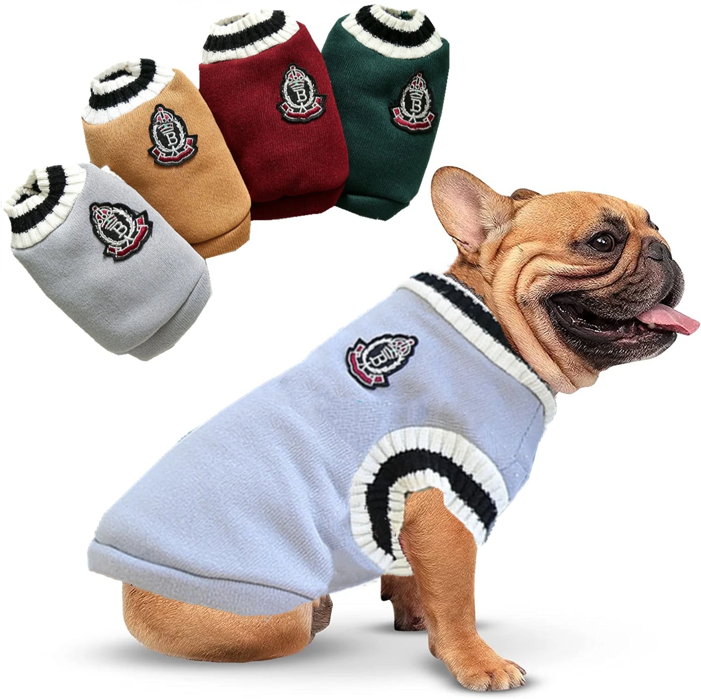 College-style V-neck Sweater for Dogs and Cats (All Sizes)